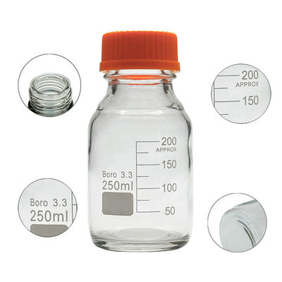 Customizable Laboratory 250ml Round Bottom Yellow Screw Glass Media Storage Reagent Bottle