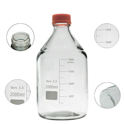 Customizable Laboratory 2000ml Round Bottom Yellow Screw Glass Media Storage Reagent Bottle
